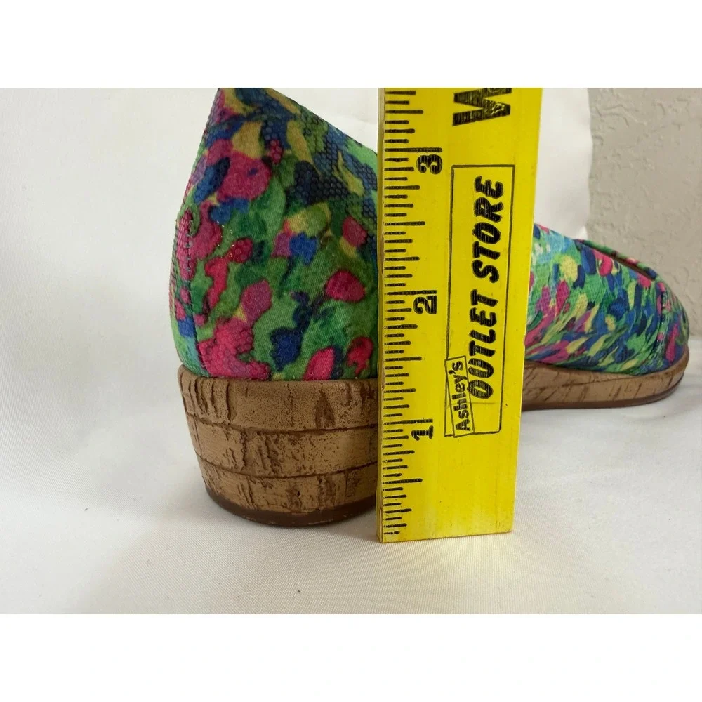 Michelle D Ellena Floral Peep Toe Wedge Shoes Multi Color Cork Heel 9.5 M